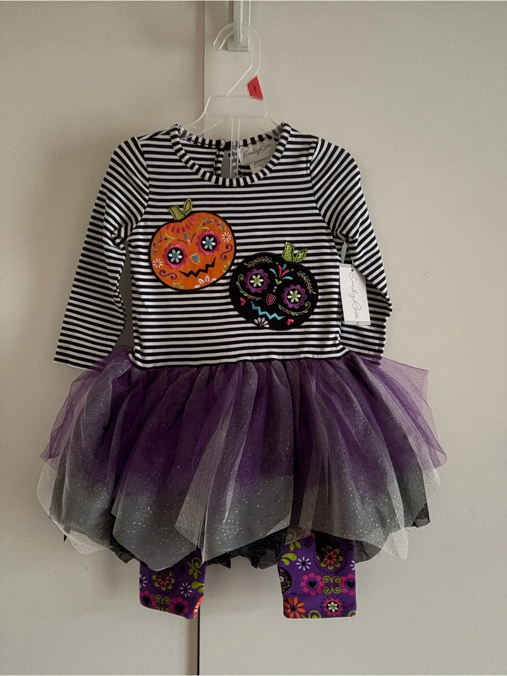 Emily Rose Black & White Striped Top with Purple Tulle Pumpkin Costume